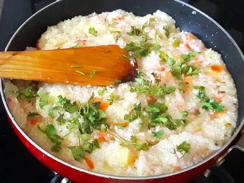 garnished coriander on samal ke chawal