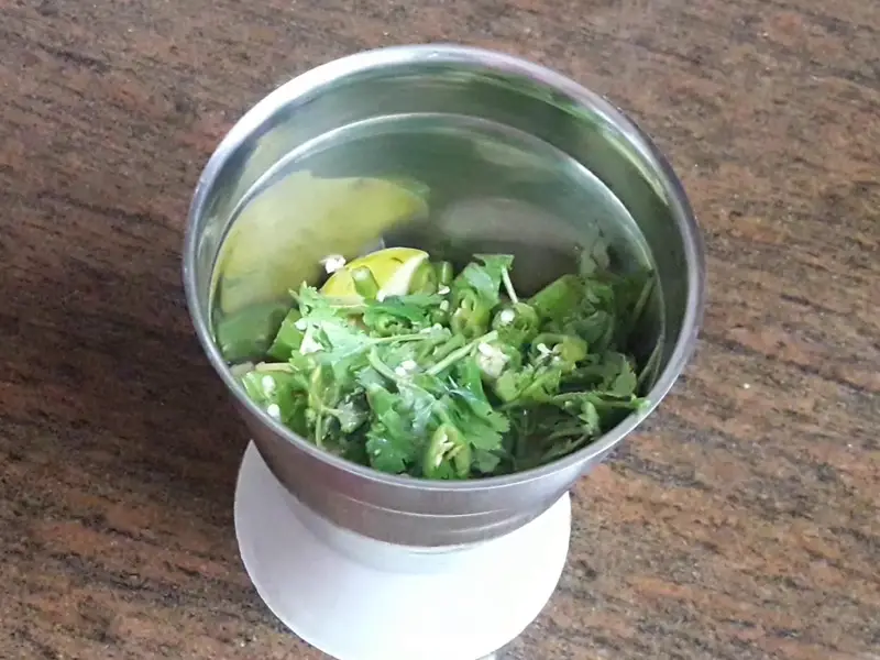 green chilies and lemon juice added in guava and coriander leaves